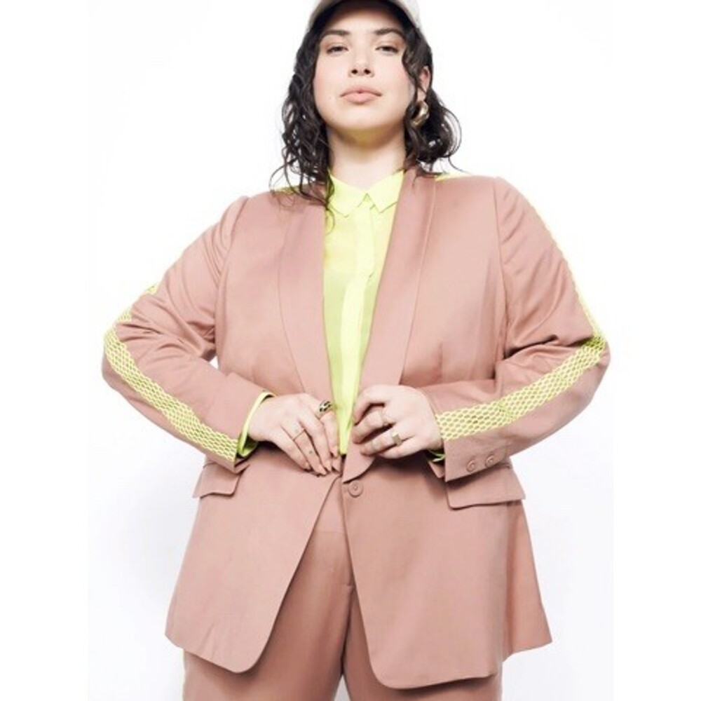 Wildfang Empower Colorblock Tux Blazer Womens Rose Brown with Neon Stripe